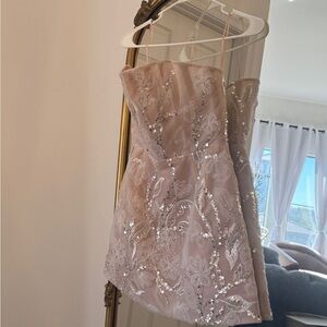 Strapless Blush Pink Sequin Dress HELSI